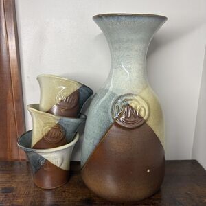 Vintage Pottery Craft USA Stoneware Wine Decanter Carafe 3 Cups MCM 1970s